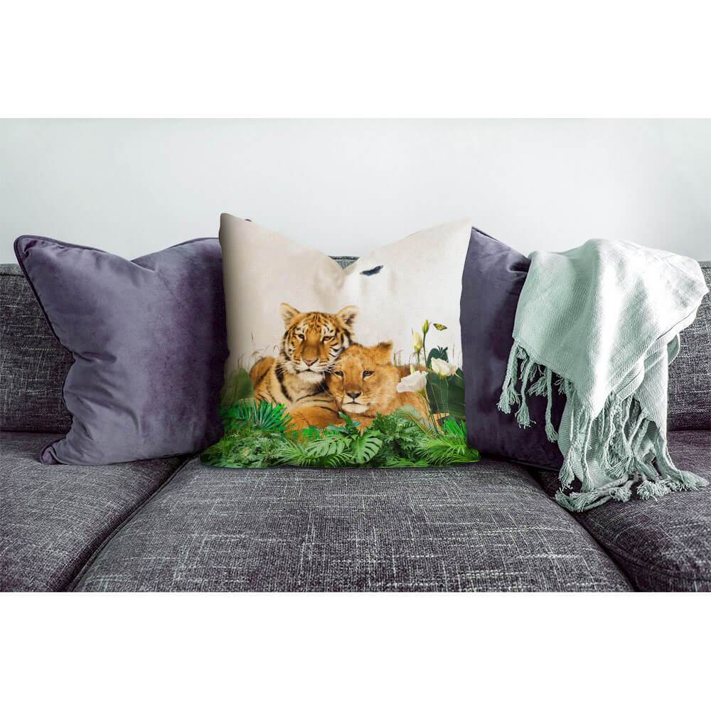 Outdoor Garden Waterproof Cushion - Big Cat Family - White 50 x 50 cm by Izabela Peters