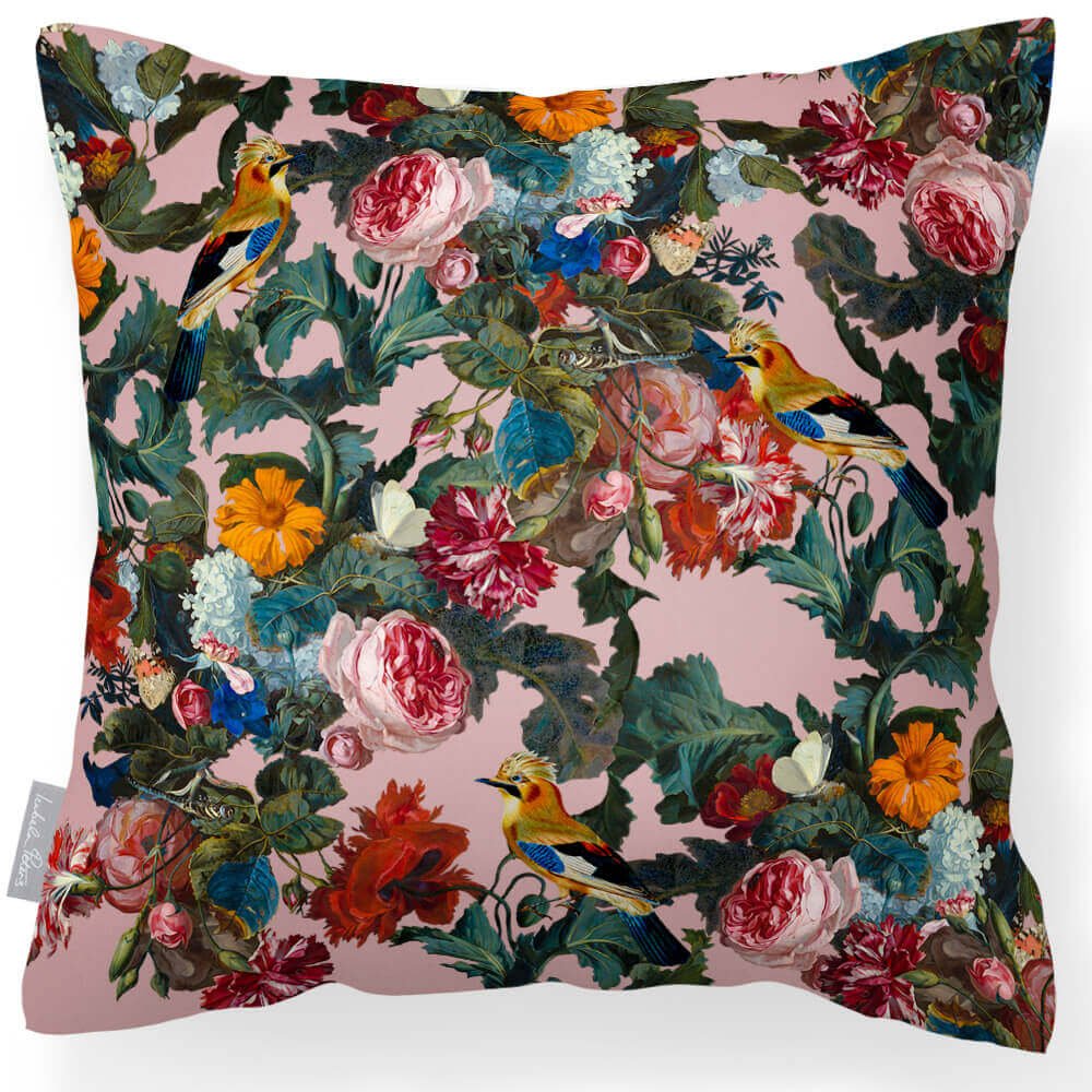 Outdoor Garden Waterproof Cushion - Birds In Paradise - Rosewater 45 x 45 cm by Izabela Peters