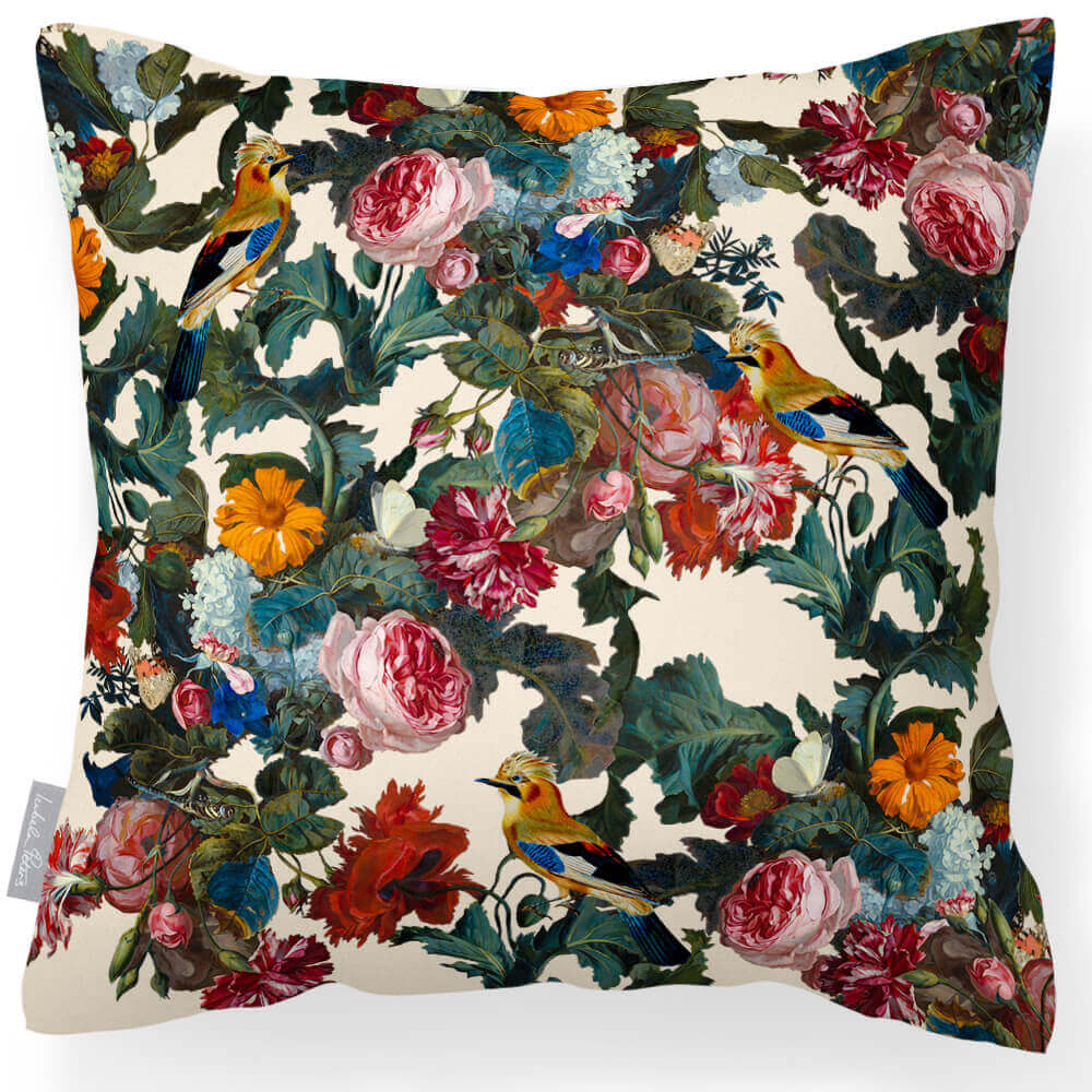 Outdoor Garden Waterproof Cushion - Birds In Paradise - Ivory Cream 45 x 45 cm by Izabela Peters