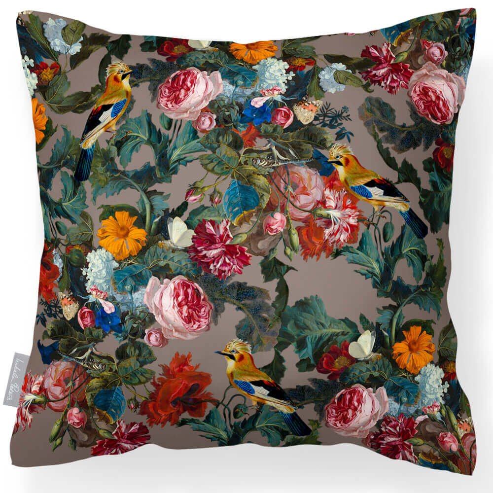 Outdoor Garden Waterproof Cushion - Birds In Paradise - Dovedale Stone 45 x 45 cm by Izabela Peters
