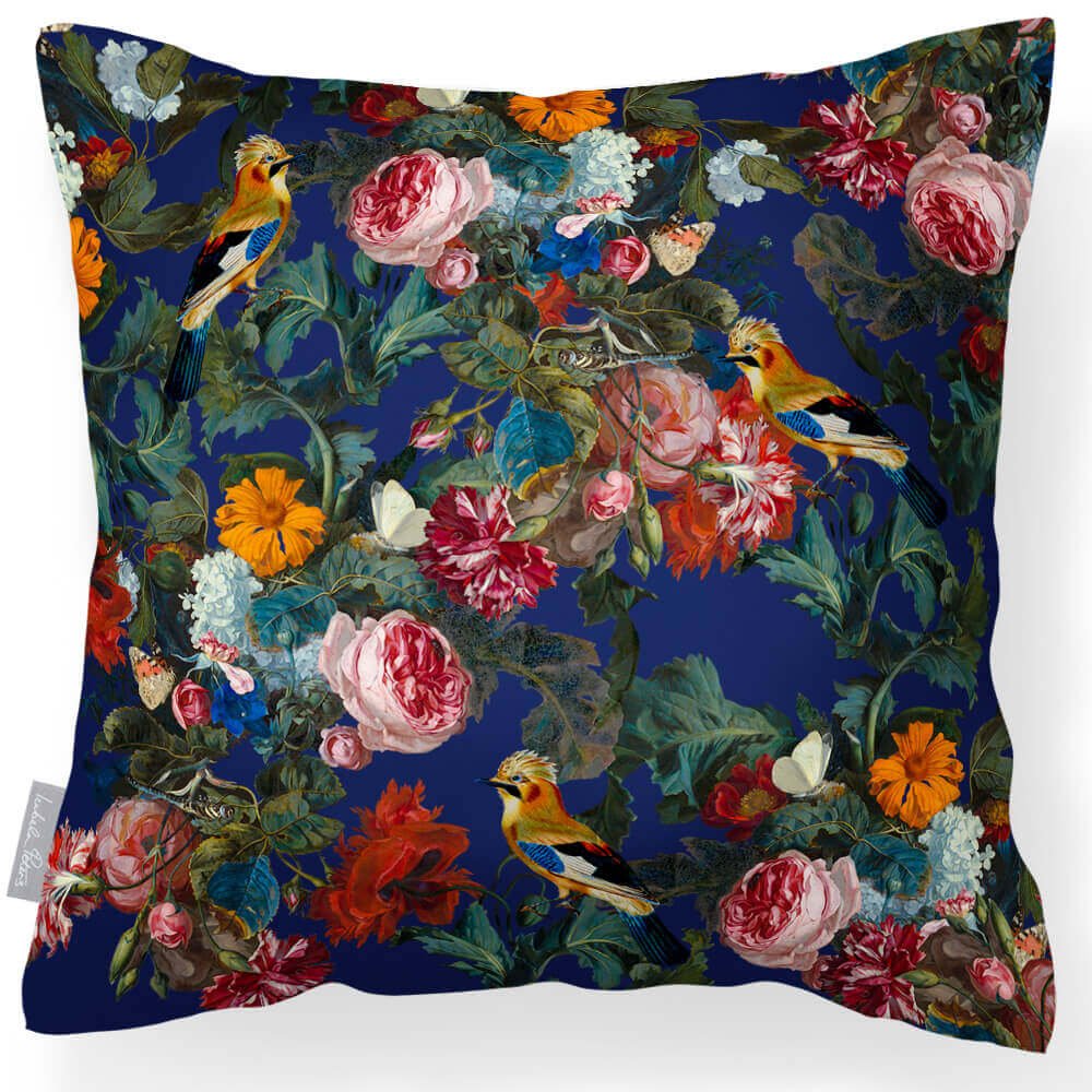 Outdoor Garden Waterproof Cushion - Birds In Paradise - Midnight 45 x 45 cm by Izabela Peters