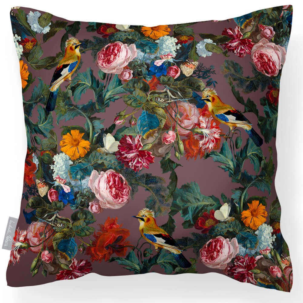 Outdoor Garden Waterproof Cushion - Birds In Paradise - Italian Grape 45 x 45 cm by Izabela Peters