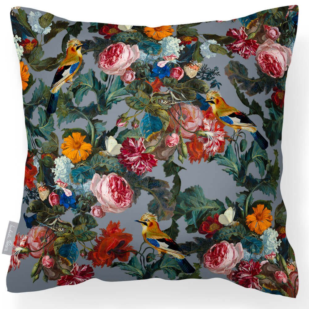 Outdoor Garden Waterproof Cushion - Birds In Paradise - French Grey 45 x 45 cm by Izabela Peters
