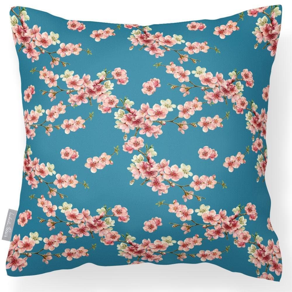 Outdoor Garden Waterproof Cushion - Cherry Blossom - Prussian Blue 50 x 50 cm by Izabela Peters