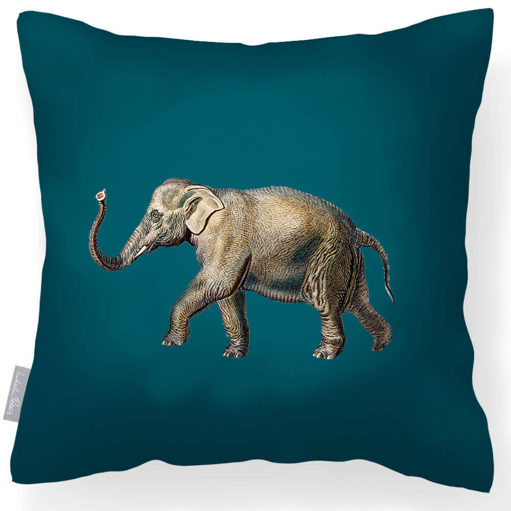 Outdoor Garden Waterproof Cushion - Elephant - Teal 45 x 45 cm by Izabela Peters