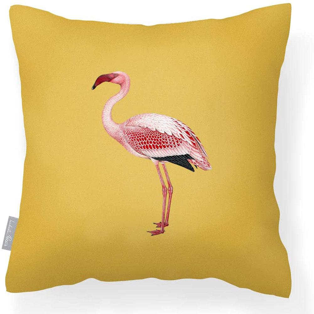 Outdoor Garden Waterproof Cushion - Flamingo - Mustard 50 x 50 cm by Izabela Peters