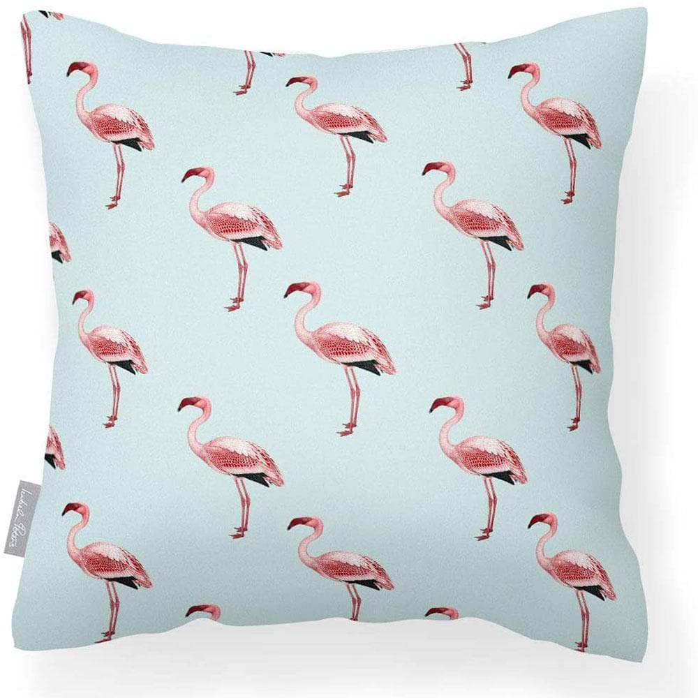 Outdoor Garden Waterproof Cushion - Flamingos - Duck Egg 50 x 50 cm by Izabela Peters