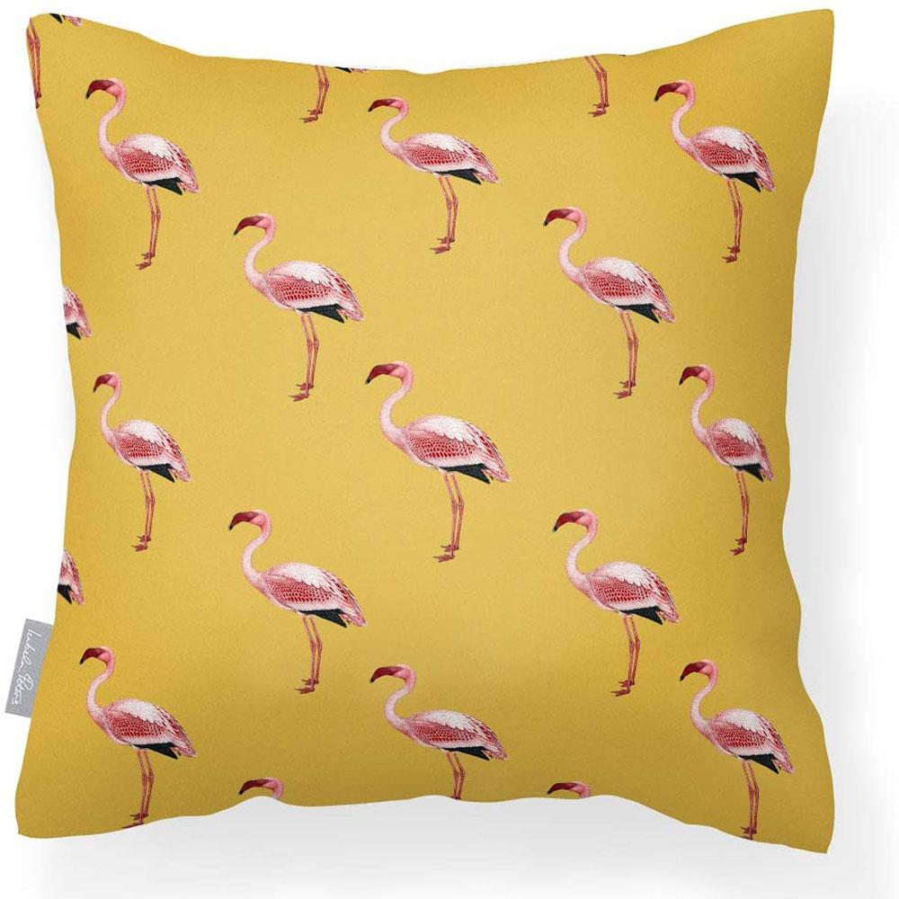 Outdoor Garden Waterproof Cushion - Flamingos - Mustard 50 x 50 cm by Izabela Peters