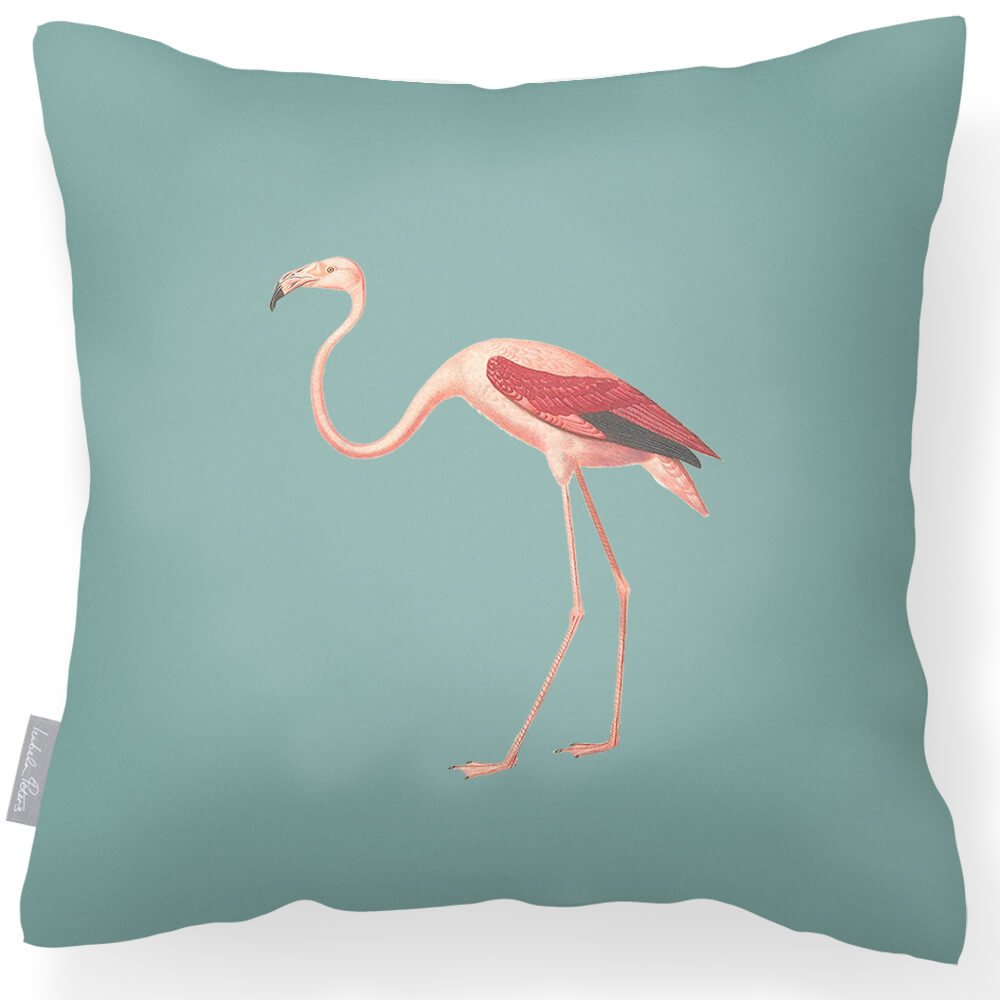 Outdoor Garden Waterproof Cushion - Flora and Fauna Flamingo - Blue Surf 45 x 45 cm by Izabela Peters