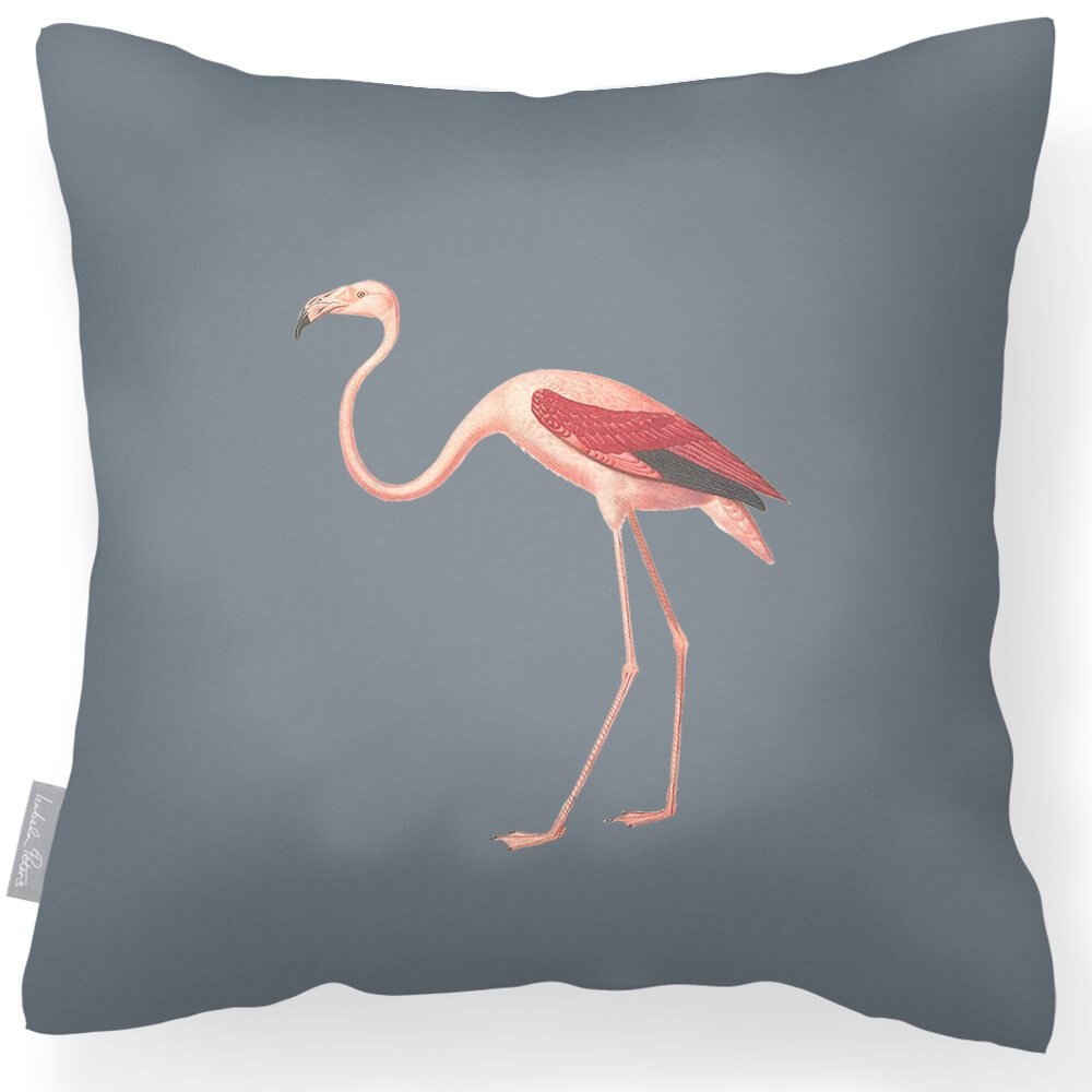 Outdoor Garden Waterproof Cushion - Flora and Fauna Flamingo - French Grey 45 x 45 cm by Izabela Peters