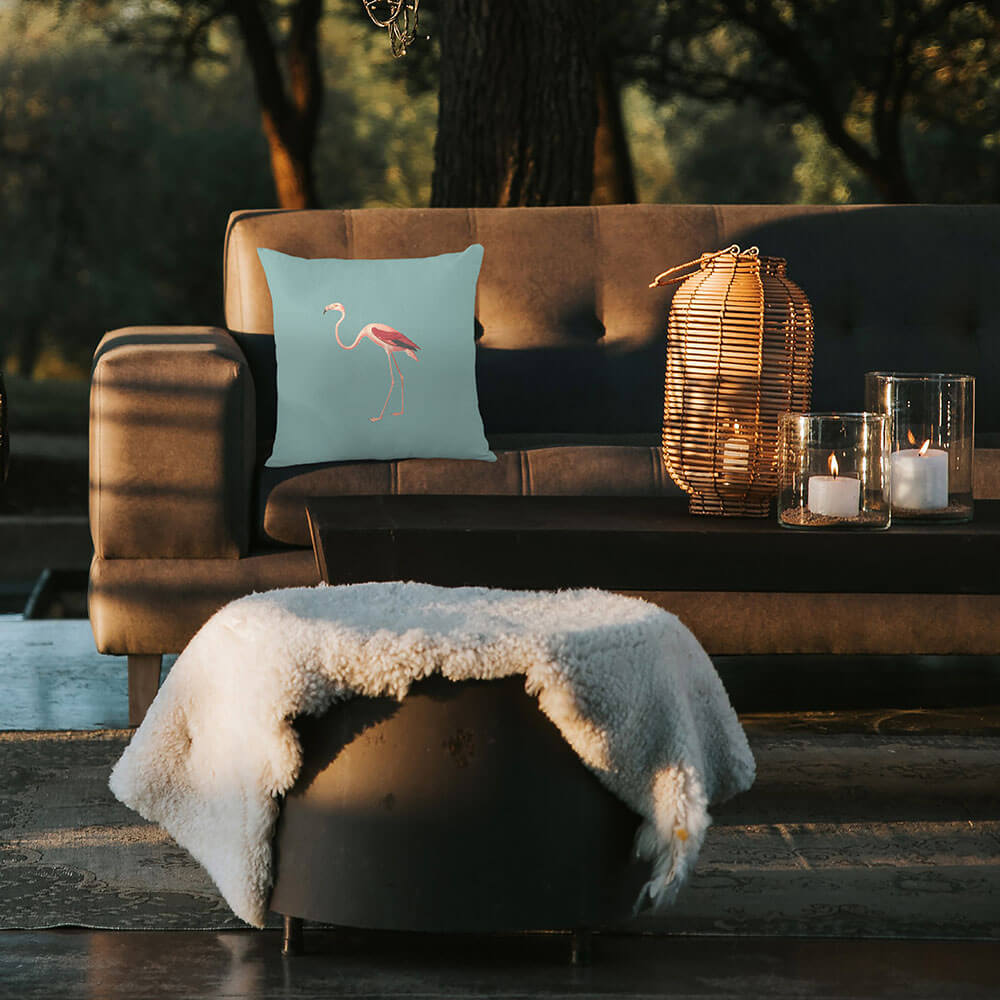 Outdoor Garden Waterproof Cushion - Flora and Fauna Flamingo - Blue Surf 45 x 45 cm by Izabela Peters