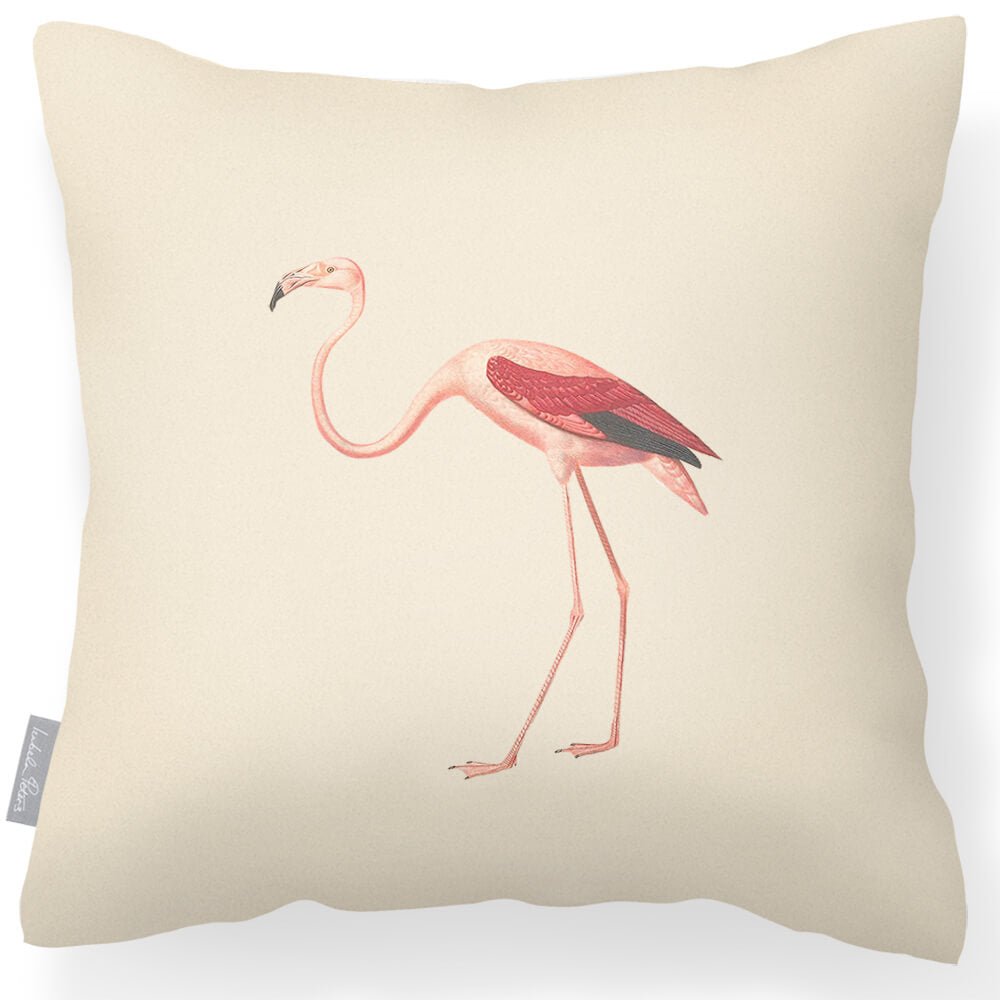 Outdoor Garden Waterproof Cushion - Flora and Fauna Flamingo - Ivory Cream 45 x 45 cm by Izabela Peters