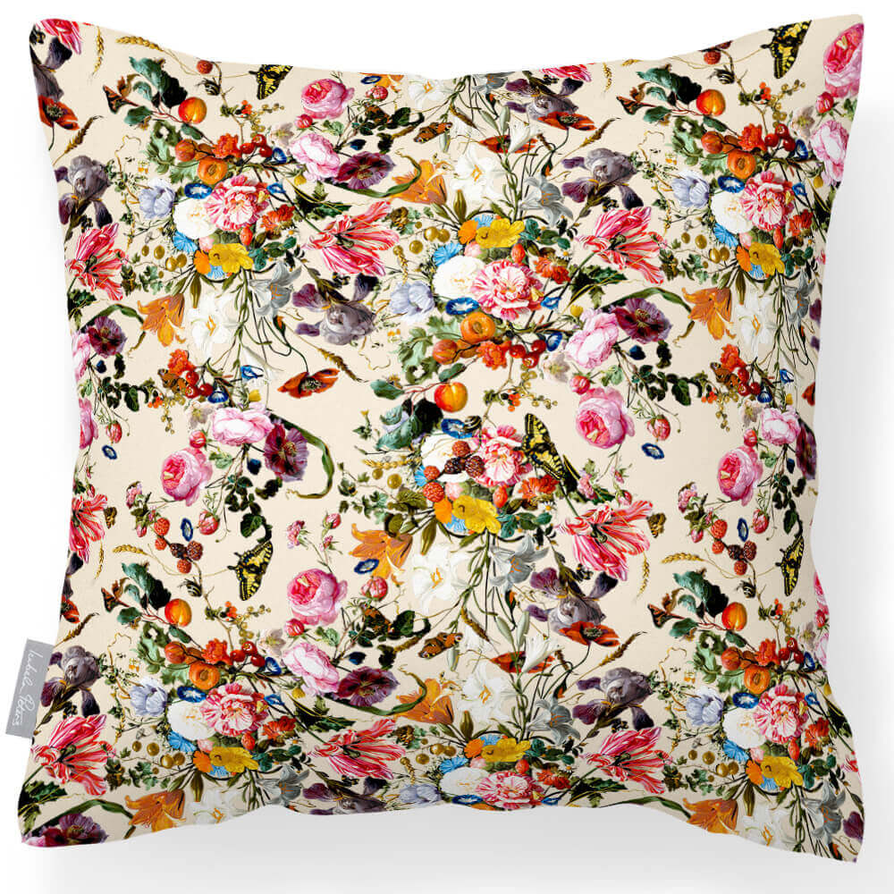 Outdoor Garden Waterproof Cushion - Floral Dream - Ivory Cream 45 x 45 cm by Izabela Peters