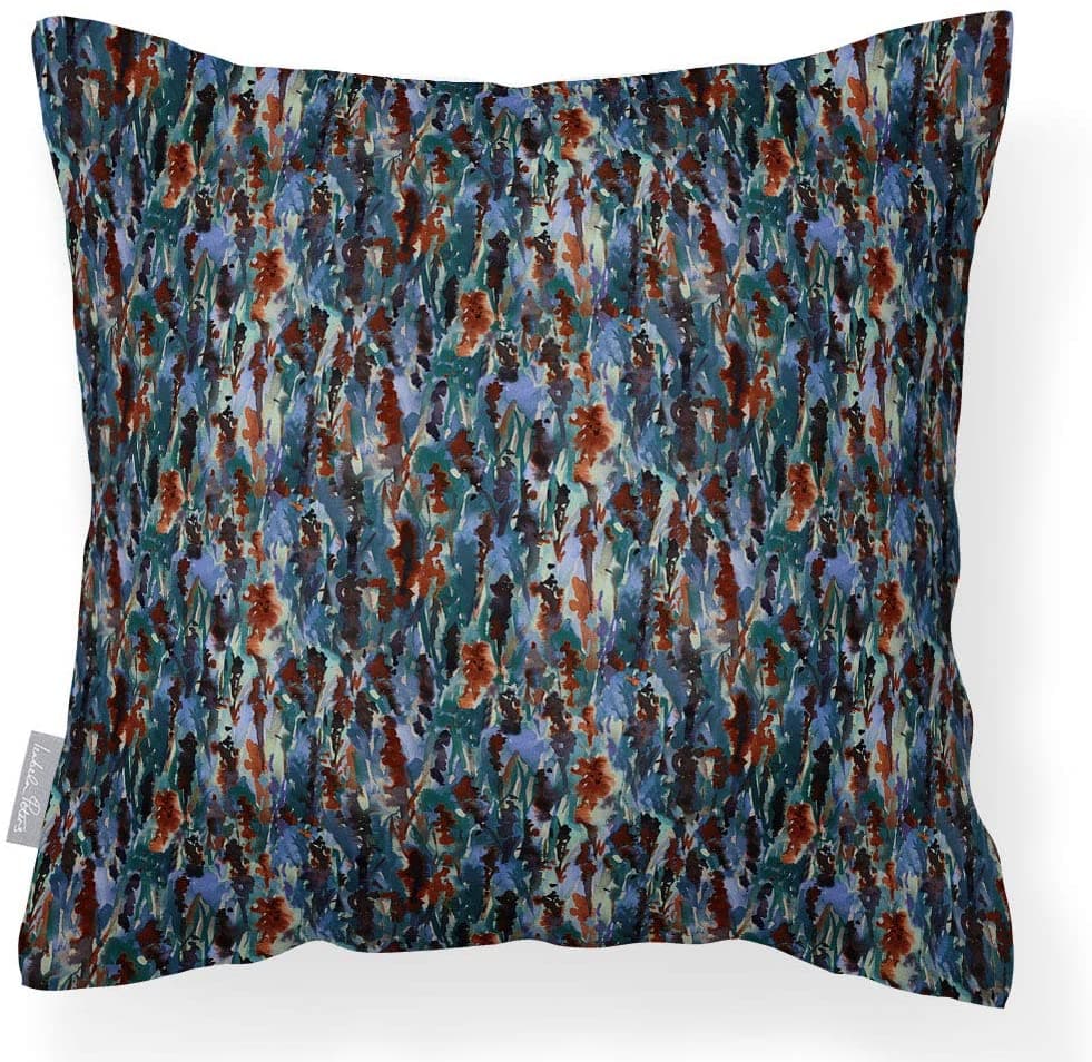 Outdoor Garden Waterproof Cushion - Floral Meadow - Orange Rust on Lavender 50 x 50 cm by Izabela Peters