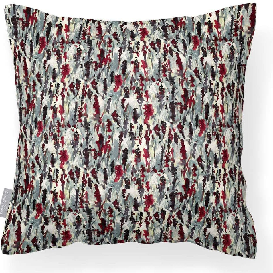 Outdoor Garden Waterproof Cushion - Floral Meadow - Garnet Red on Gainsboro Grey 50 x 50 cm by Izabela Peters