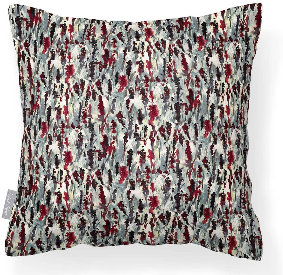 Outdoor Garden Waterproof Cushion - Floral Meadow  Izabela Peters Garnet Red on Gainsboro Grey 40 x 40 cm 