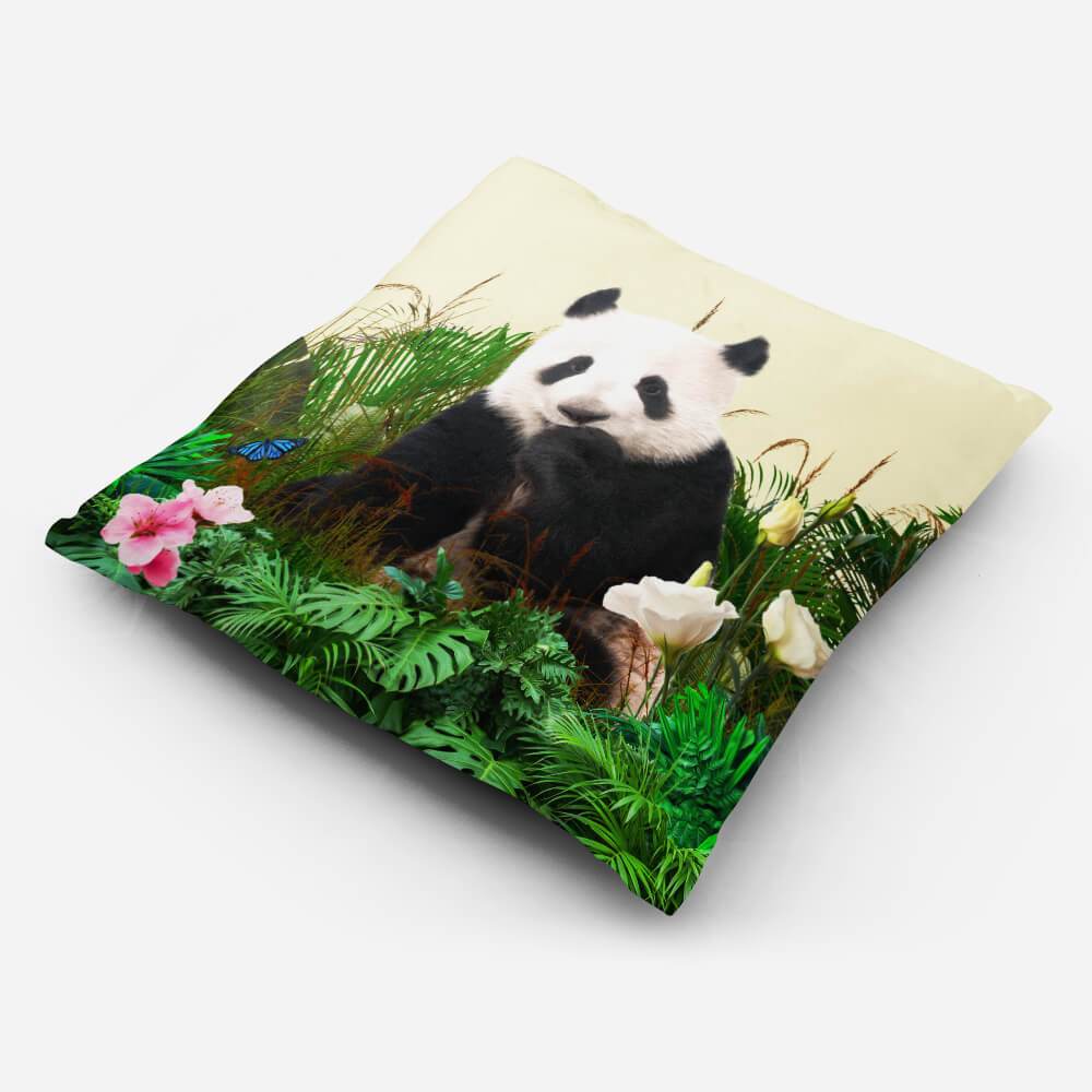 Outdoor Garden Waterproof Cushion - Forest Panda - Cream 50 x 50 cm by Izabela Peters