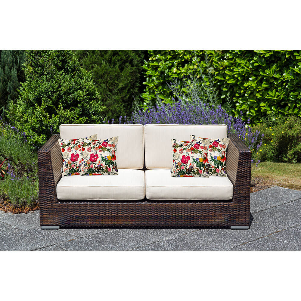 Outdoor Garden Waterproof Cushion - Garden Bouquet - Ivory Cream 45 x 45 cm by Izabela Peters