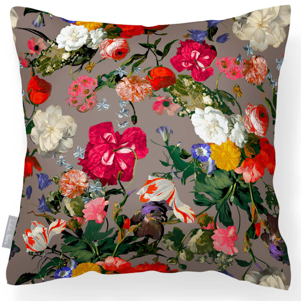 Outdoor Garden Waterproof Cushion - Garden Bouquet - Dovedale Stone 45 x 45 cm by Izabela Peters