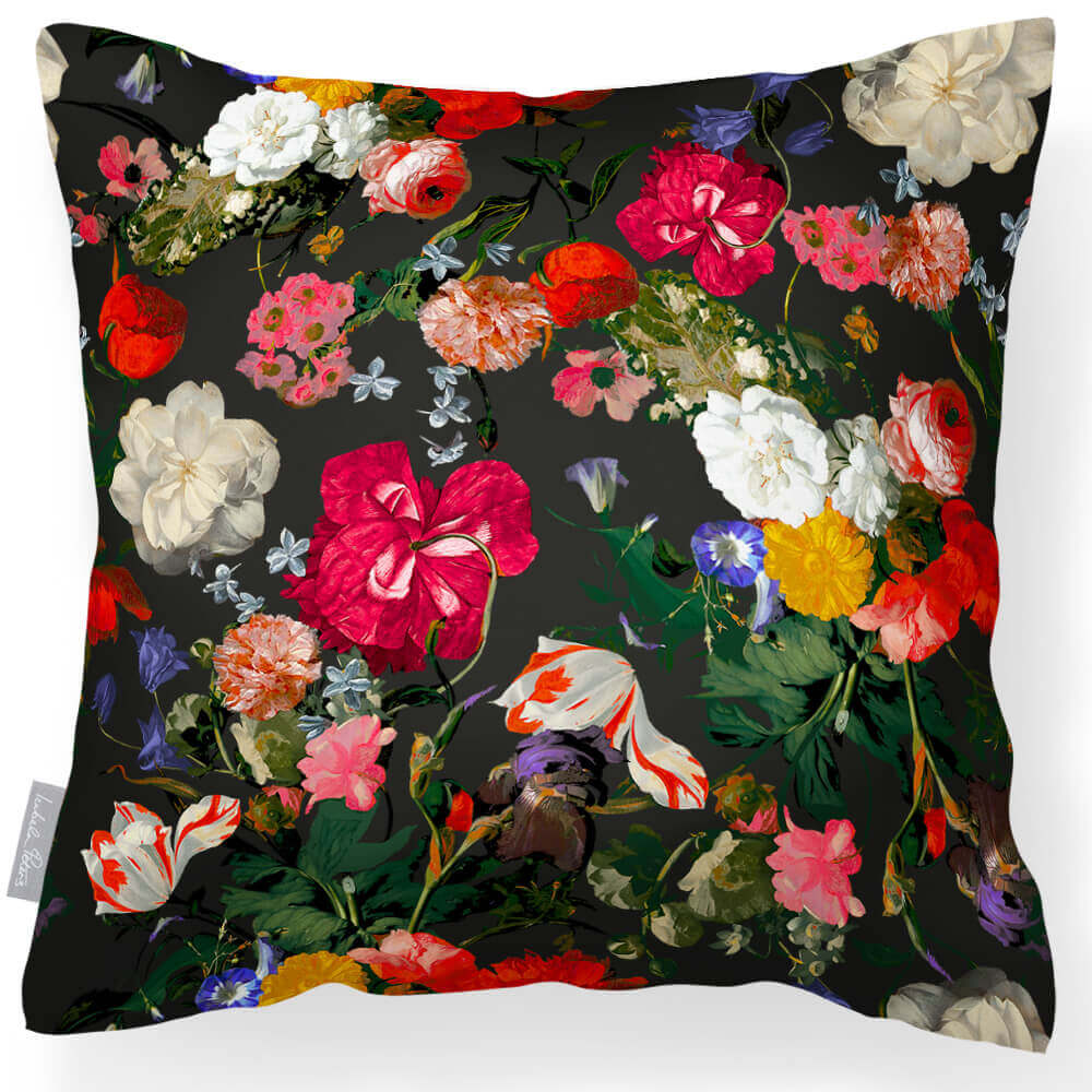Outdoor Garden Waterproof Cushion - Garden Bouquet - Charcoal 45 x 45 cm by Izabela Peters