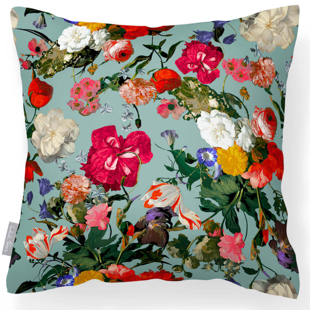 Outdoor Garden Waterproof Cushion - Garden Bouquet - Blue Surf 45 x 45 cm by Izabela Peters