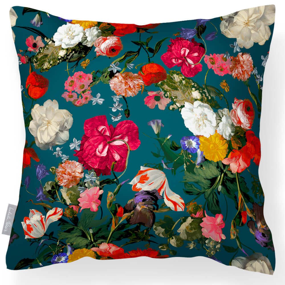 Outdoor Garden Waterproof Cushion - Garden Bouquet - Teal 45 x 45 cm by Izabela Peters