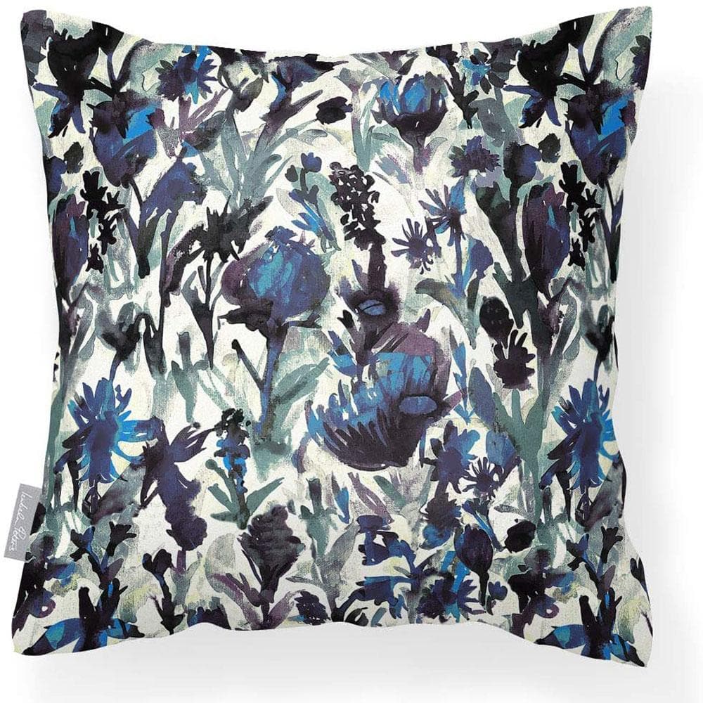 Outdoor Garden Waterproof Cushion - Herbaceous Border - Shades of Sapphire on Gainsboro Grey 50 x 50 cm by Izabela Peters