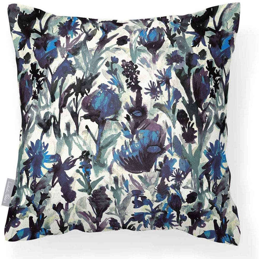 Outdoor Garden Waterproof Cushion - Herbaceous Border  Izabela Peters Shades of Sapphire on Gainsboro Grey 40 x 40 cm 