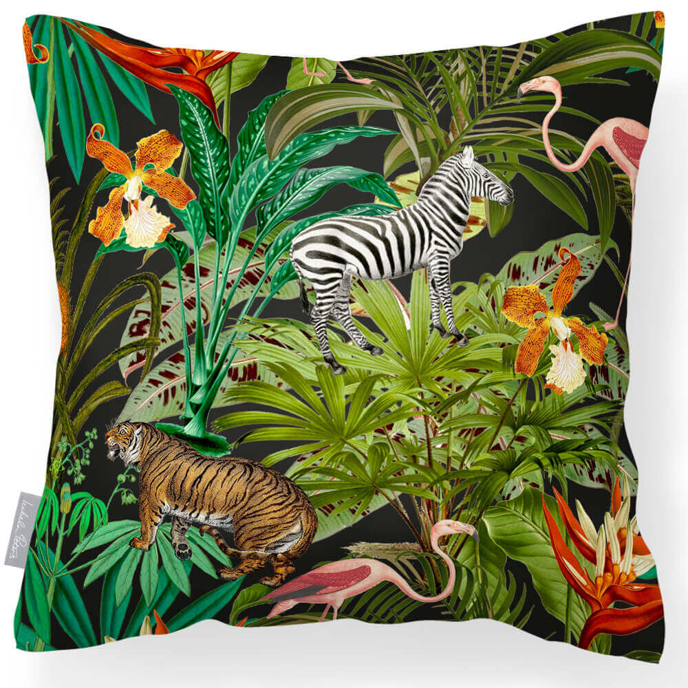 Outdoor Garden Waterproof Cushion - Jungle Fusion - Charcoal 45 x 45 cm by Izabela Peters
