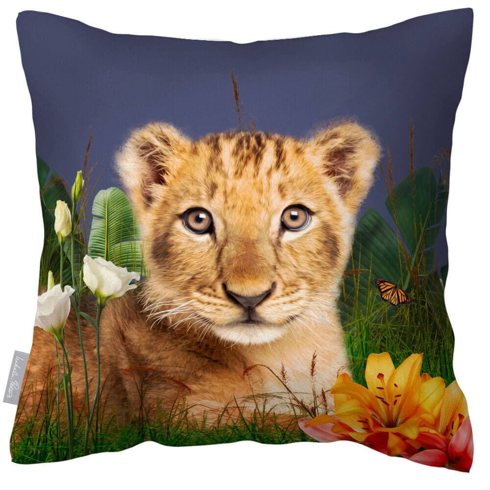 Outdoor Garden Waterproof Cushion - Jungle Lion Cub - Blush Pink 50 x 50 cm by Izabela Peters