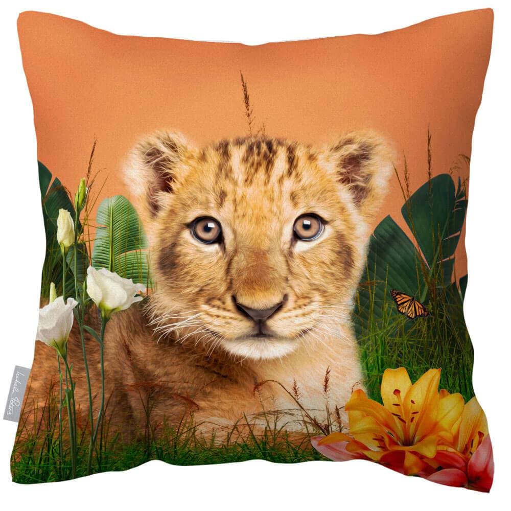 Outdoor Garden Waterproof Cushion - Jungle Lion Cub - Burnt Orange 50 x 50 cm by Izabela Peters