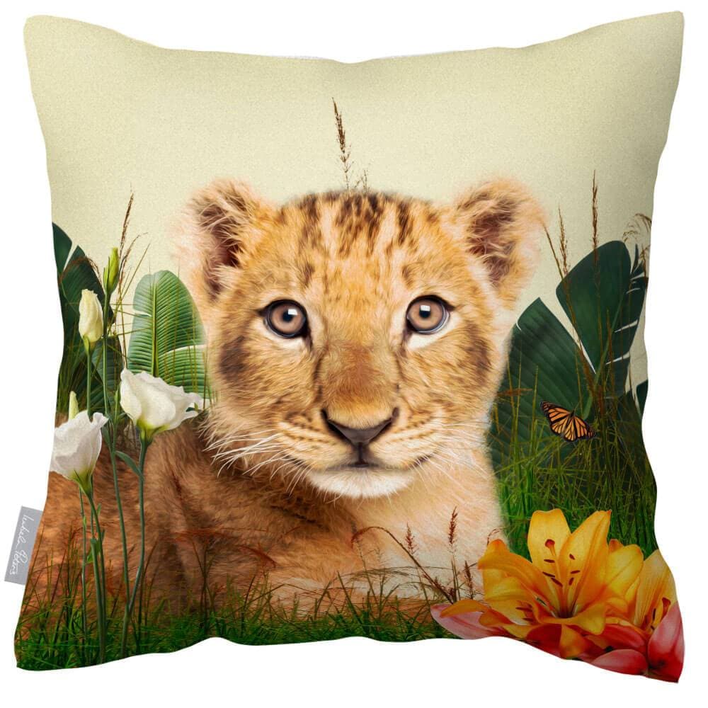 Outdoor Garden Waterproof Cushion - Jungle Lion Cub - Cream 50 x 50 cm by Izabela Peters