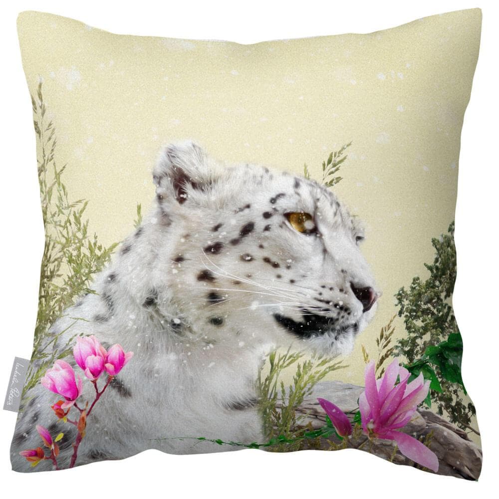 Outdoor Garden Waterproof Cushion - Majestic Snow Leopard - Cream 50 x 50 cm by Izabela Peters