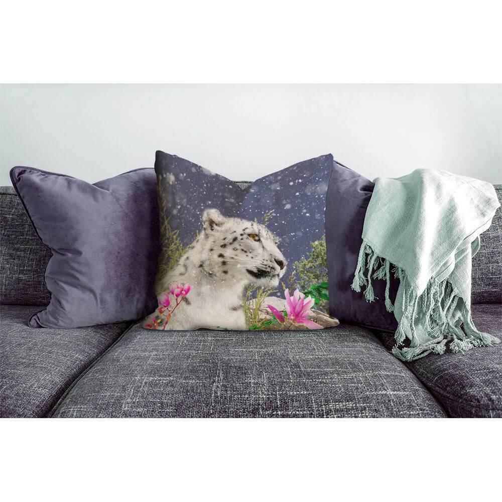 Outdoor Garden Waterproof Cushion - Majestic Snow Leopard - Graphite 50 x 50 cm by Izabela Peters