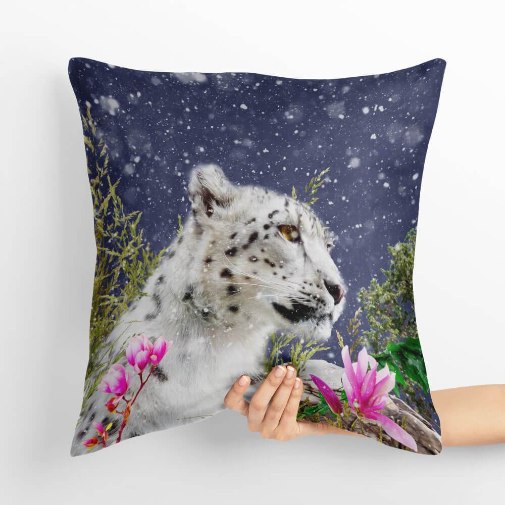 Outdoor Garden Waterproof Cushion - Majestic Snow Leopard - Graphite 50 x 50 cm by Izabela Peters