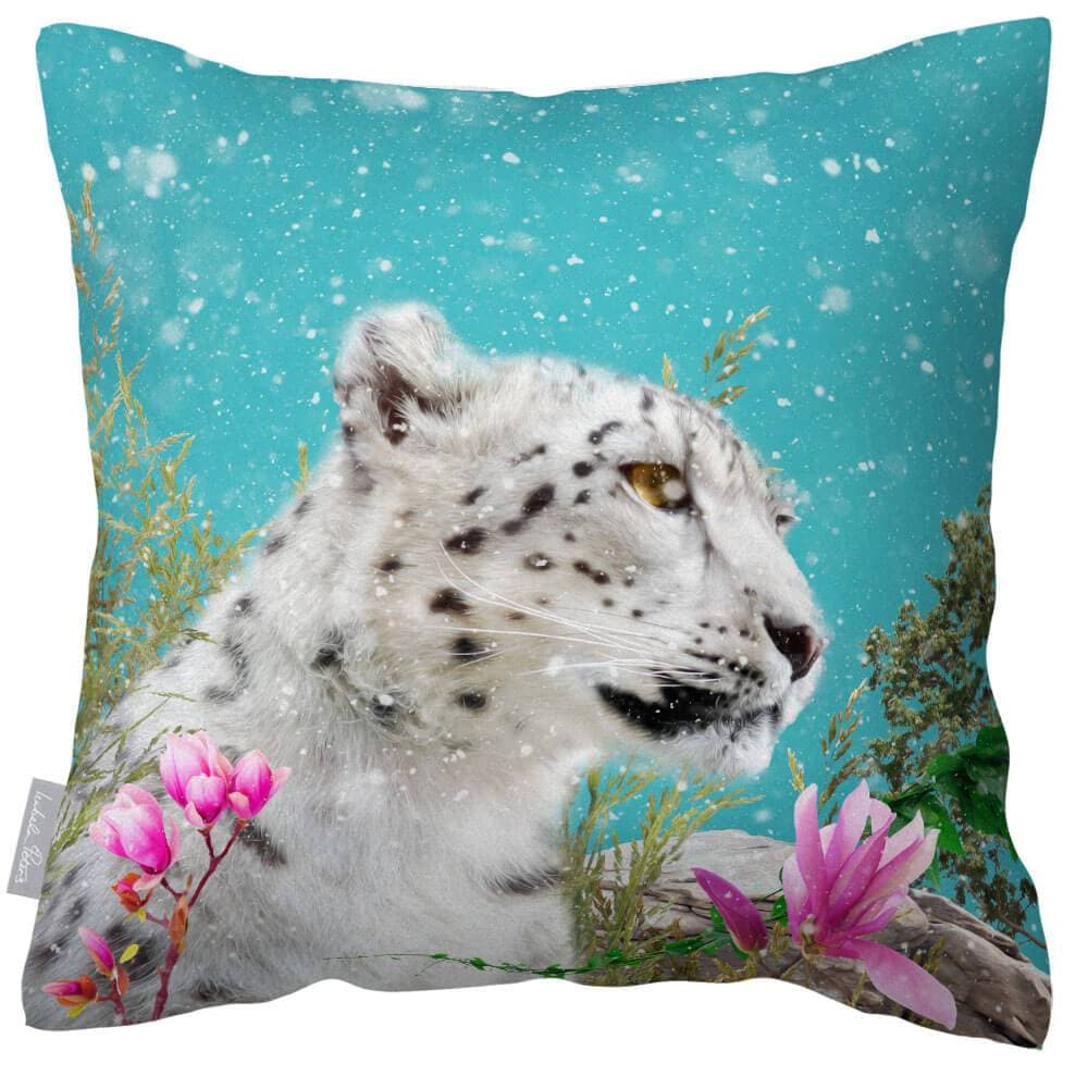Outdoor Garden Waterproof Cushion - Majestic Snow Leopard - Prussian Blue 50 x 50 cm by Izabela Peters