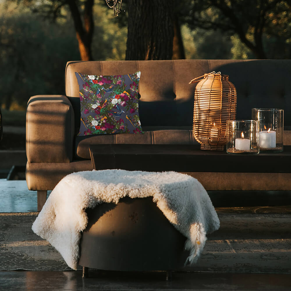 Outdoor Garden Waterproof Cushion - Manor House Garden in Graphite 45 x 45 cm | Izabela Peters