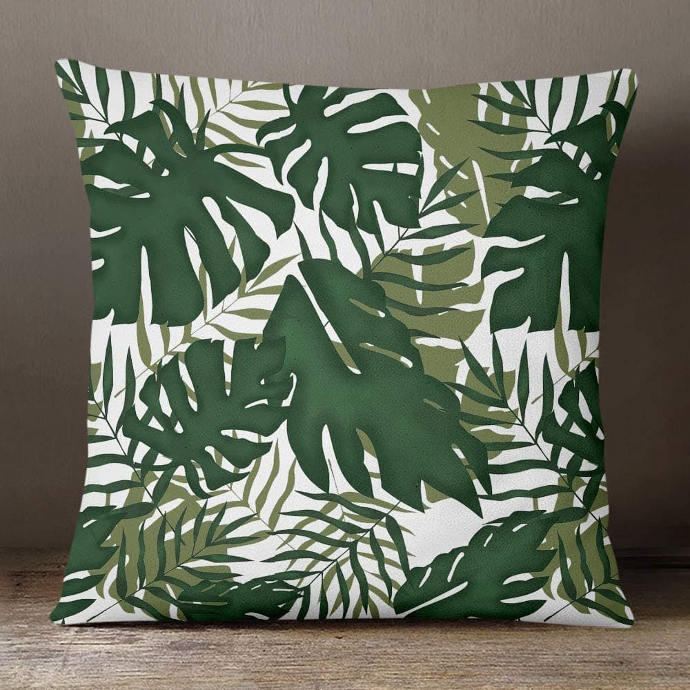 Outdoor Garden Waterproof Cushion - Palm Leaf - White 50 x 50 cm by Izabela Peters