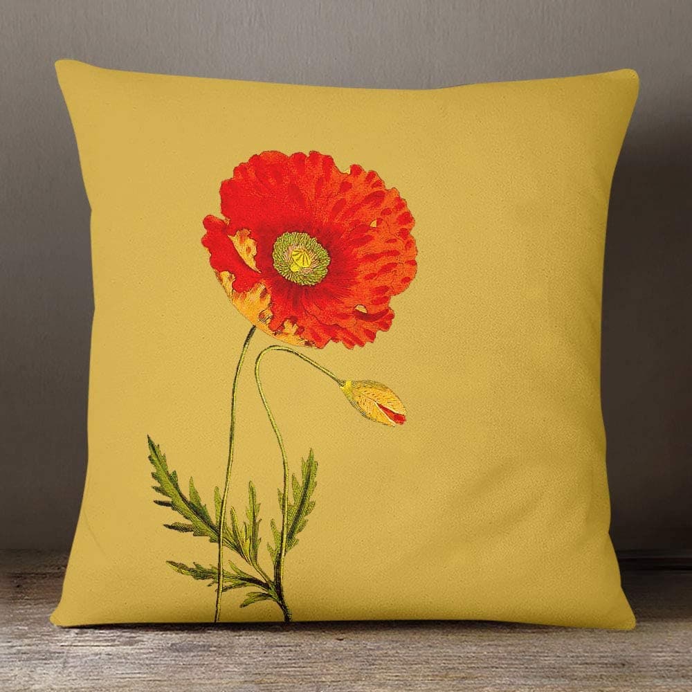 Outdoor Garden Waterproof Cushion - Poppy - Mustard 50 x 50 cm by Izabela Peters