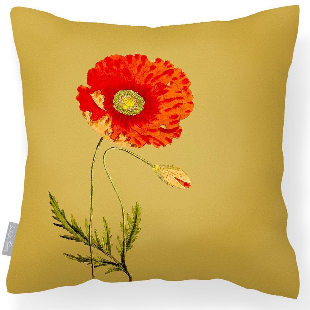 Outdoor Garden Waterproof Cushion - Poppy - Mustard 50 x 50 cm by Izabela Peters