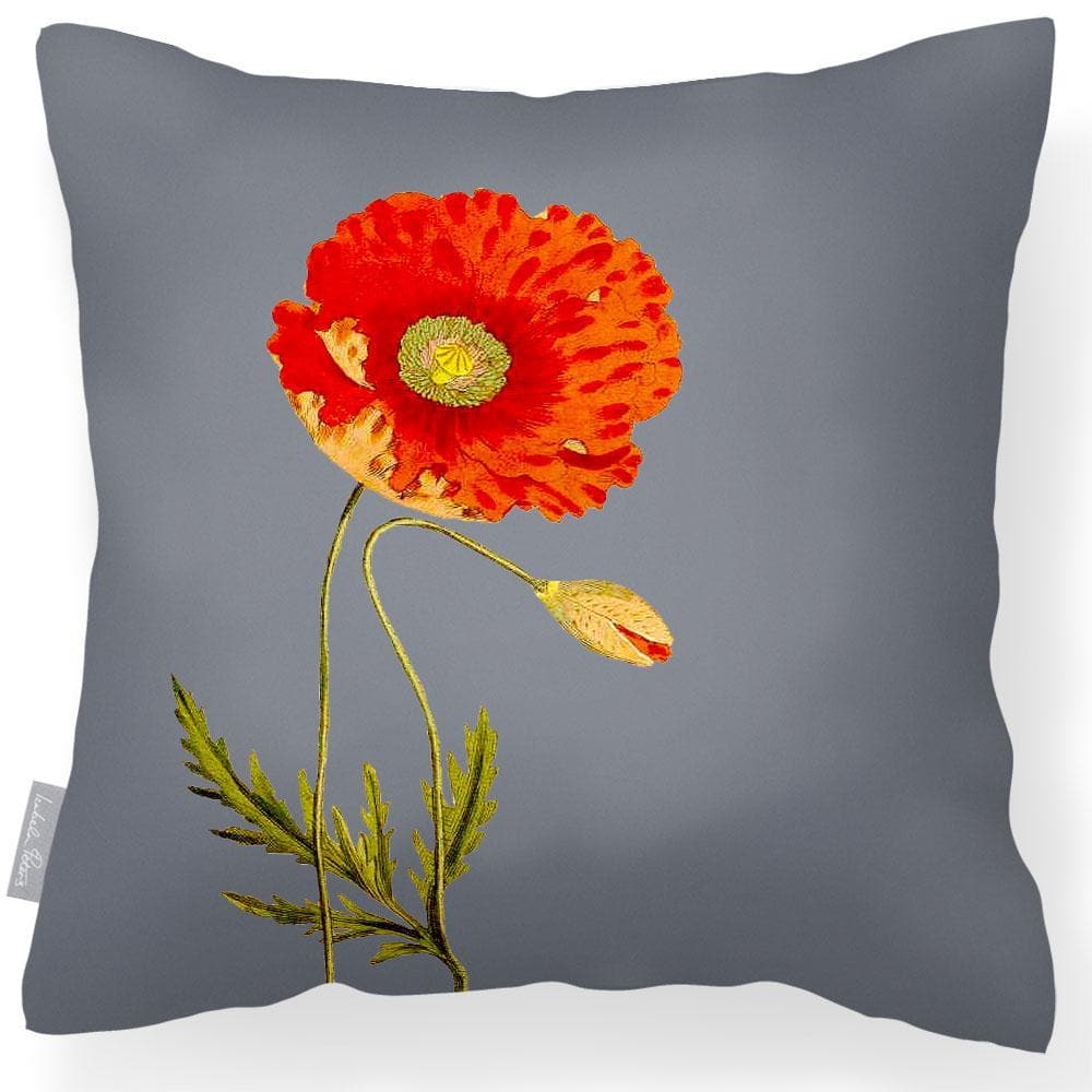 Outdoor Garden Waterproof Cushion - Poppy - Grey 50 x 50 cm by Izabela Peters