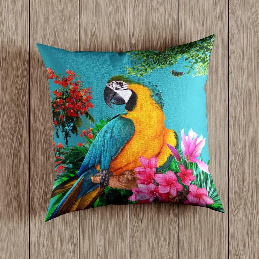 Outdoor Garden Waterproof Cushion - Princely Parrot - Prussian Blue 50 x 50 cm by Izabela Peters
