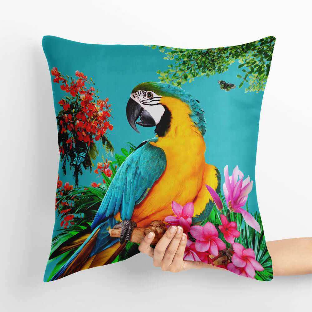 Outdoor Garden Waterproof Cushion - Princely Parrot - Prussian Blue 50 x 50 cm by Izabela Peters
