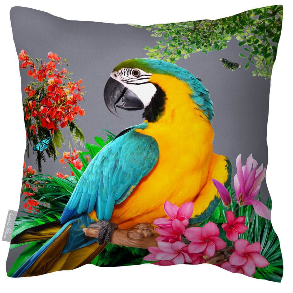 Outdoor Garden Waterproof Cushion - Princely Parrot - Grey 50 x 50 cm by Izabela Peters