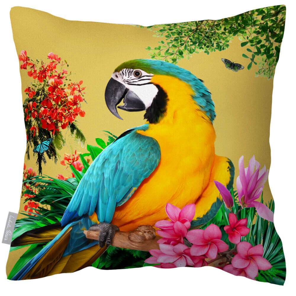 Outdoor Garden Waterproof Cushion - Princely Parrot - Mustard 50 x 50 cm by Izabela Peters