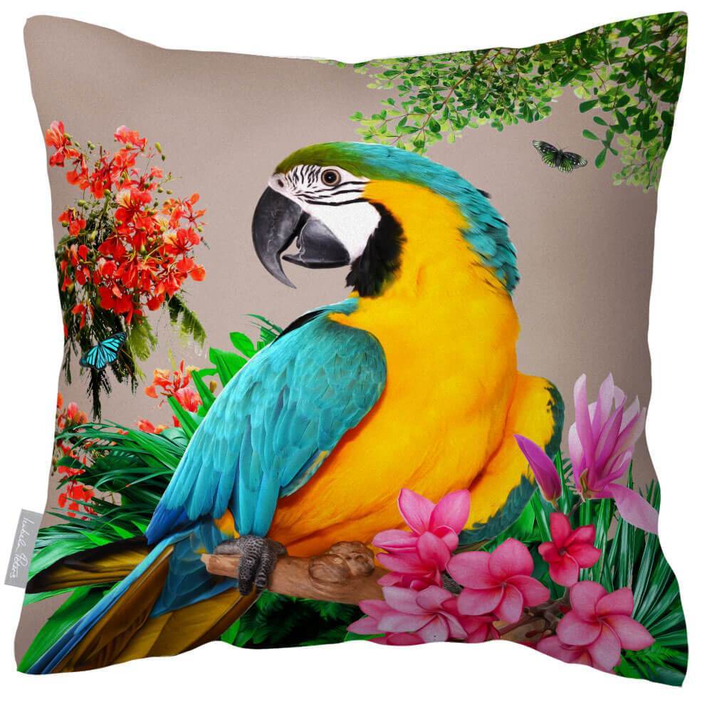 Outdoor Garden Waterproof Cushion - Princely Parrot - Taupe 50 x 50 cm by Izabela Peters