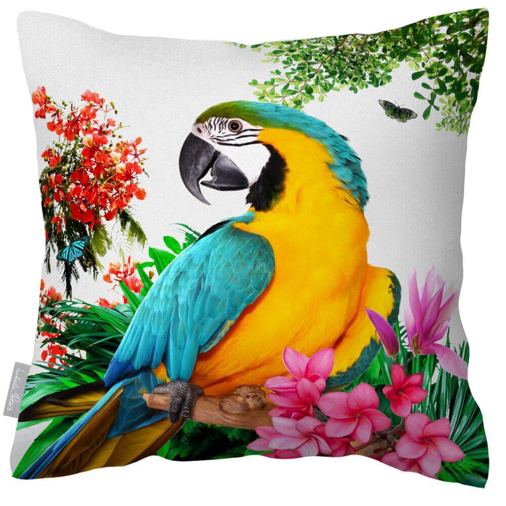 Outdoor Garden Waterproof Cushion - Princely Parrot - White 50 x 50 cm by Izabela Peters