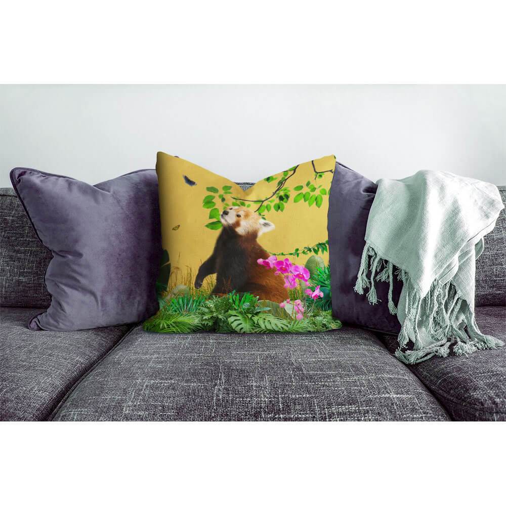 Outdoor Garden Waterproof Cushion - Rare Red Panda - Mustard 50 x 50 cm by Izabela Peters