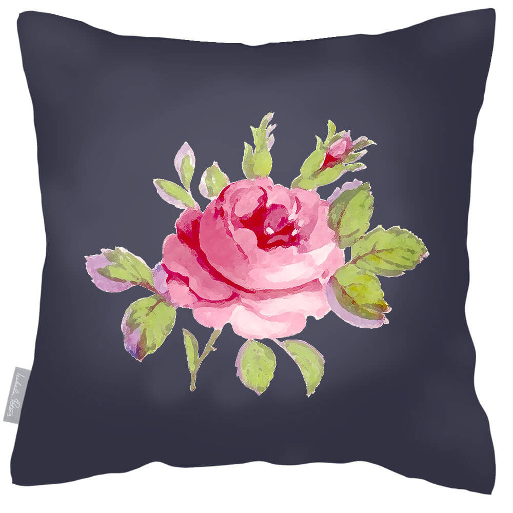 Outdoor Garden Waterproof Cushion - Rose - Graphite 50 x 50 cm by Izabela Peters