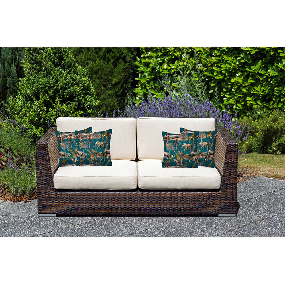 Safari Voyage | Outdoor Garden Waterproof Cushion - Teal 45 x 45 cm by Izabela Peters
